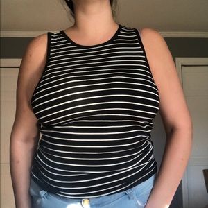 American Eagle Black and White Striped Tank Top